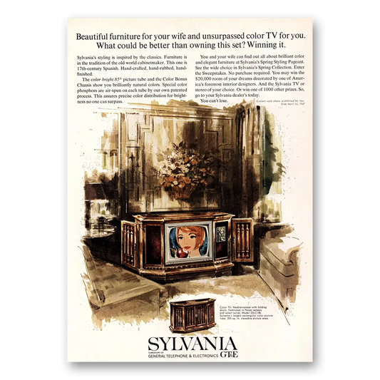 1967 Sylvania Televisions Beautiful Furniture for Your Wife Vintage Magazine Print Ad