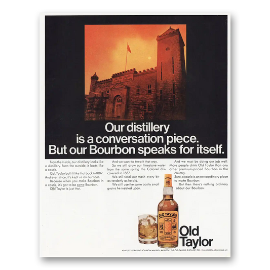 1967 Old Taylor Bourbon Whiskey Distillery Is a Conversation Piece Vintage Magazine Print Ad