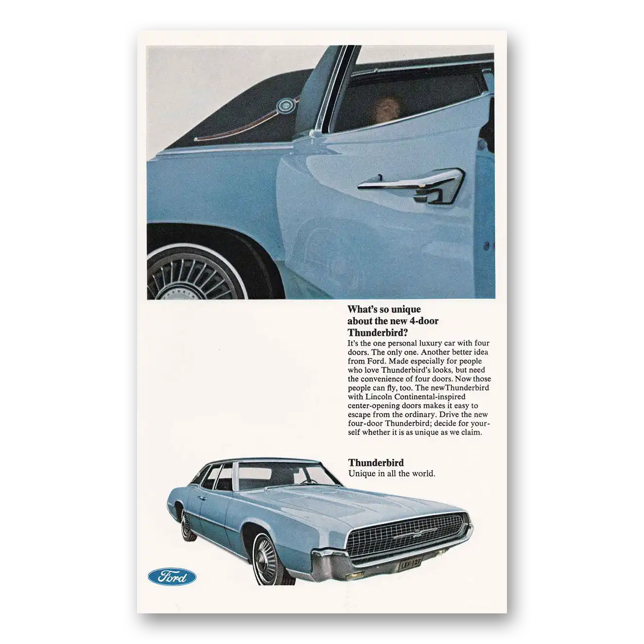 1967 Ford Thunderbird Whats So Unique Vintage Magazine Print Ad