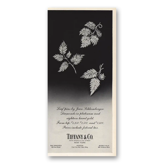 1967 Tiffany & Co Leaf Pins Jean Schlumberger Vintage Magazine Print Ad
