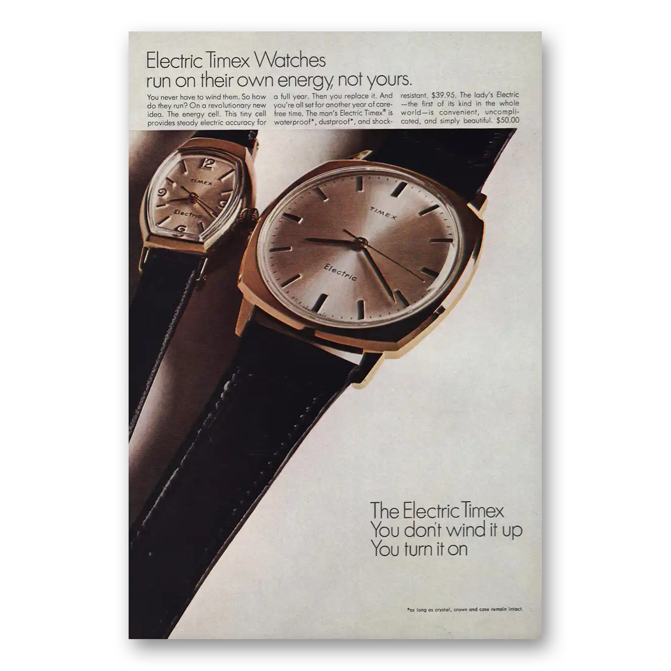 1967 Timex Watch Run on Their Own Energy Vintage Magazine Print Ad