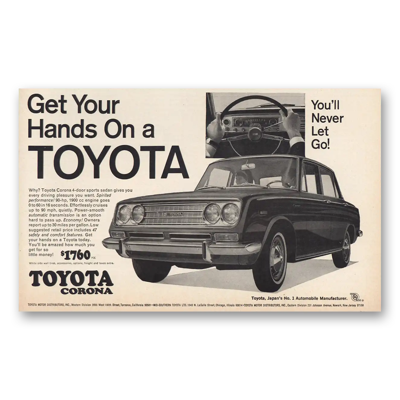 1967 Toyota Corona Get Your Hands On Vintage Magazine Print Ad