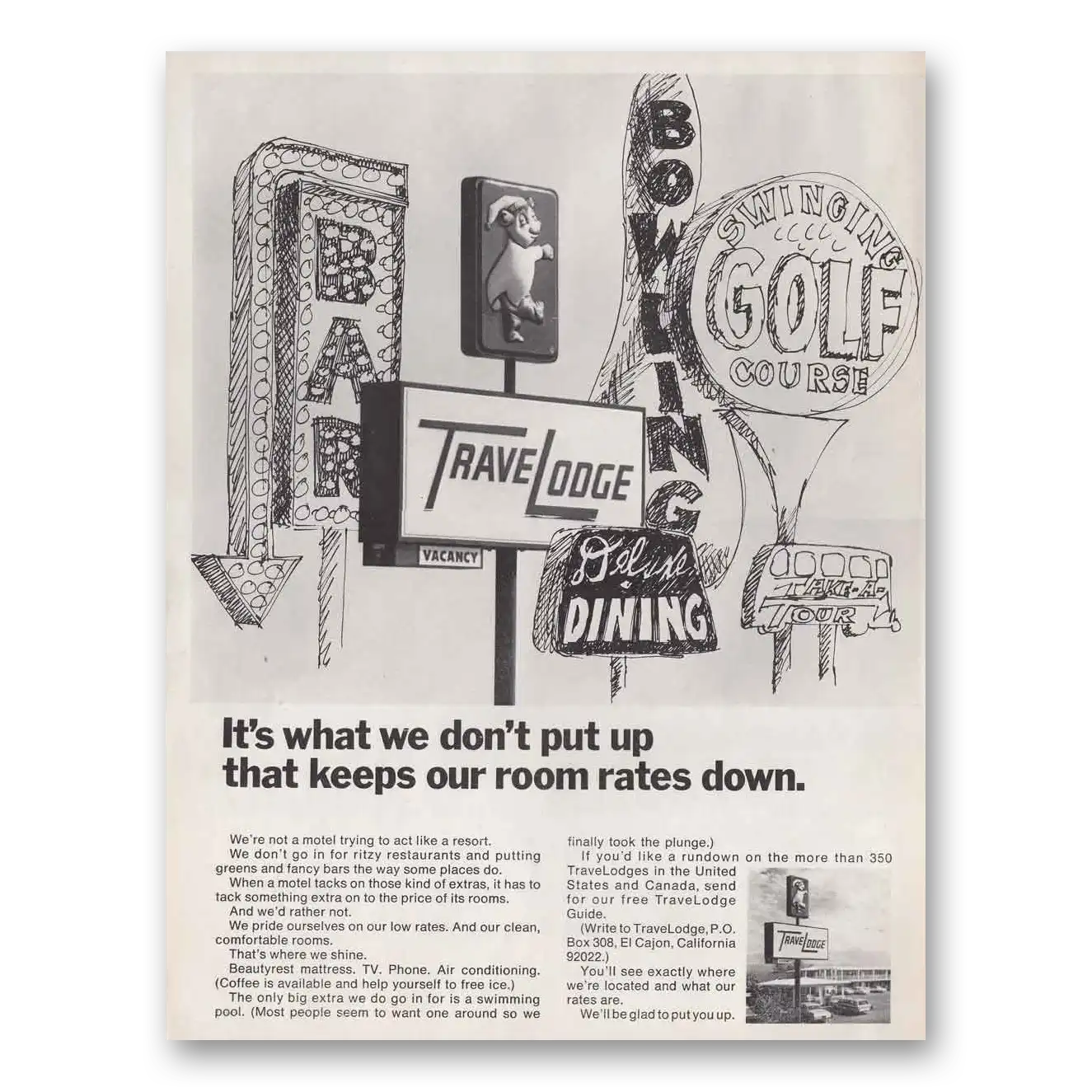 1967 Travelodge What We Dont Put Up Vintage Magazine Print Ad