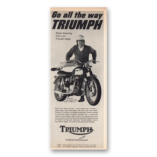 1967 Triumph Motorcycle Go All the Way Vintage Magazine Print Ad