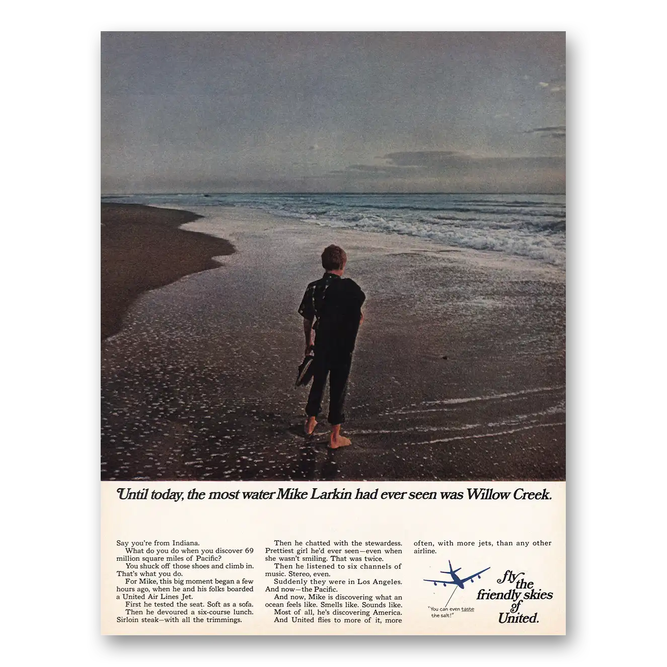 1967 United Airlines Mike Larkin Willow Creek Vintage Magazine Print Ad