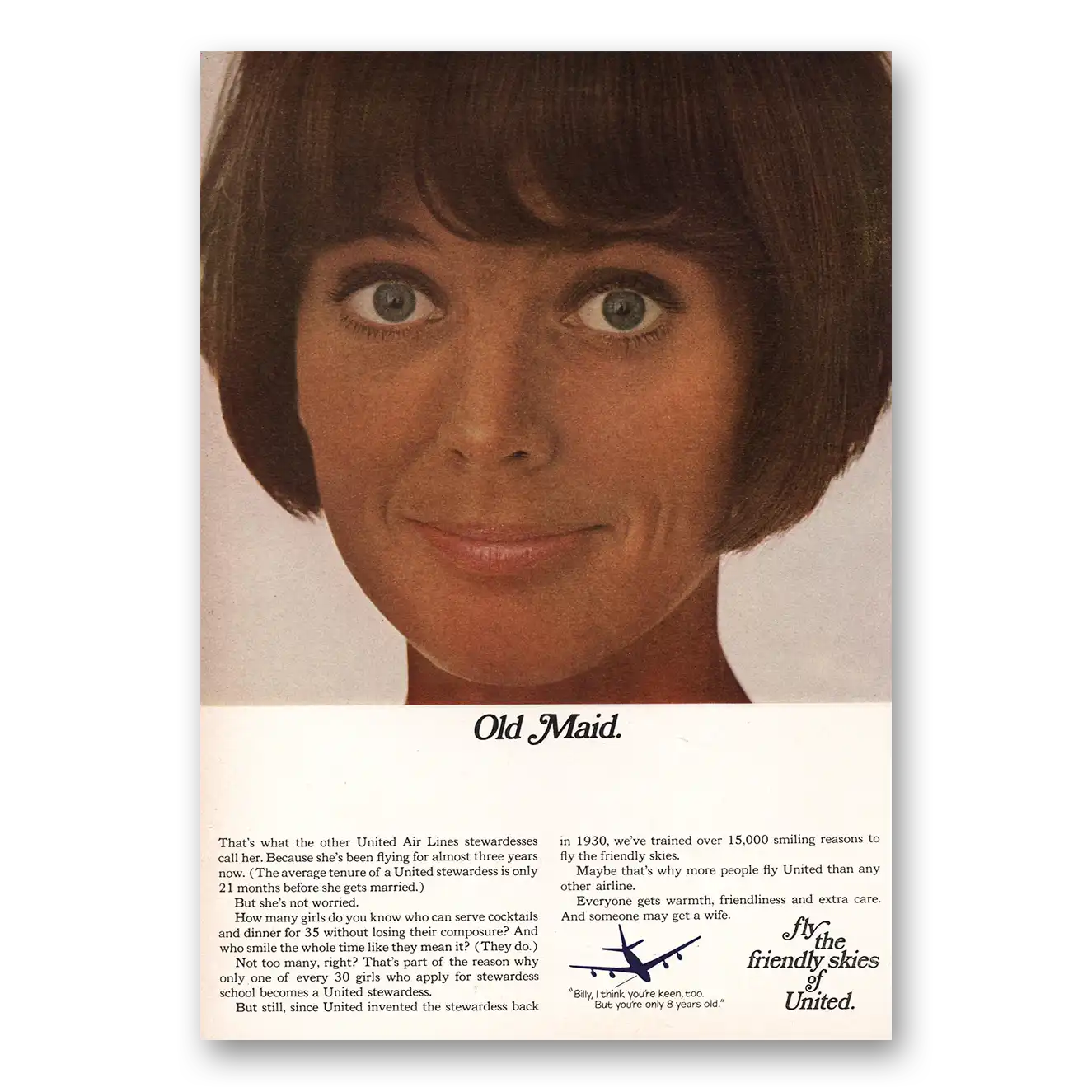 1967 United Airlines Old Maid Vintage Magazine Print Ad