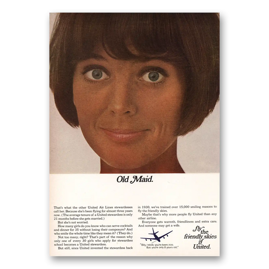 1967 United Airlines Old Maid Vintage Magazine Print Ad