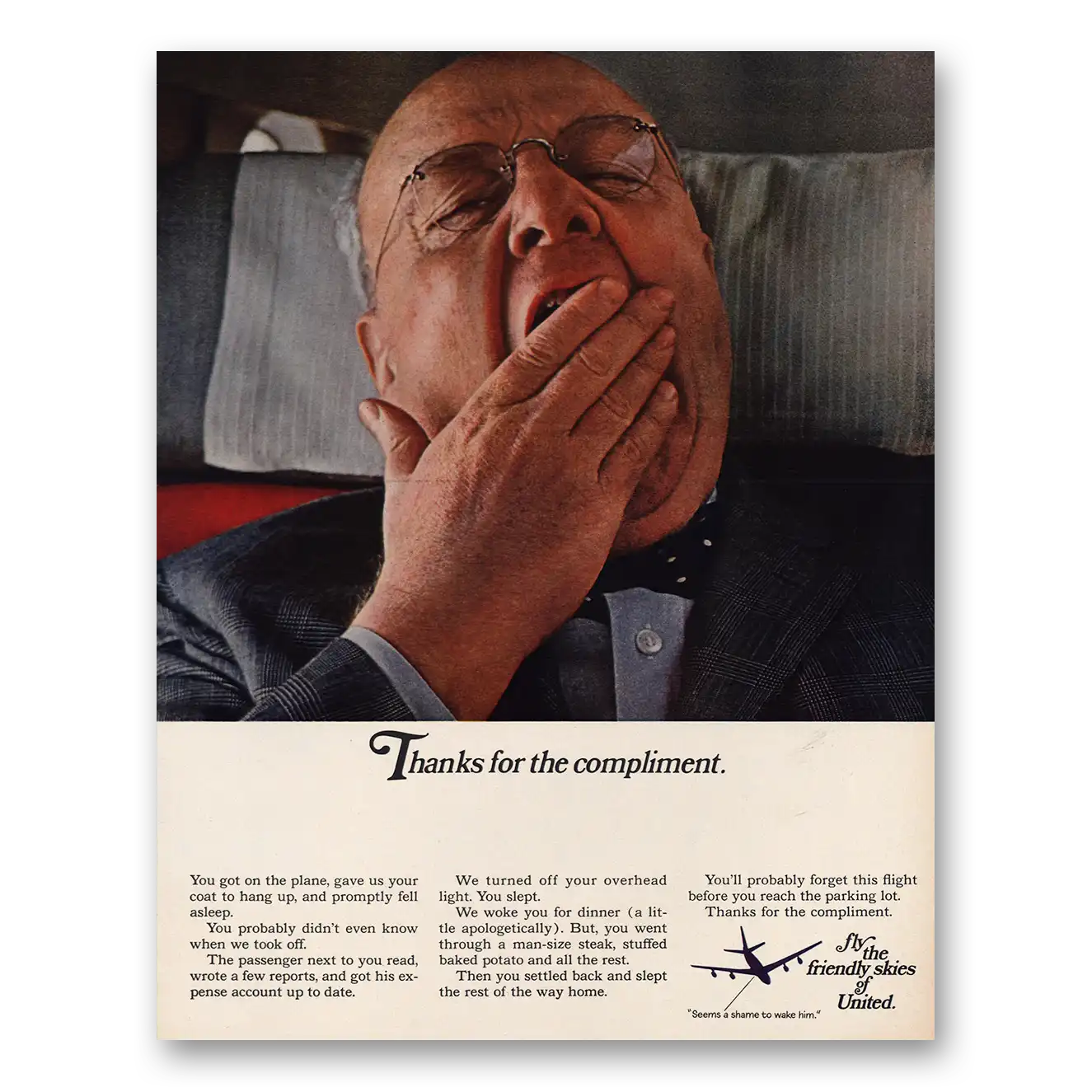 1967 United Airlines Thanks for the Compliment Vintage Magazine Print Ad