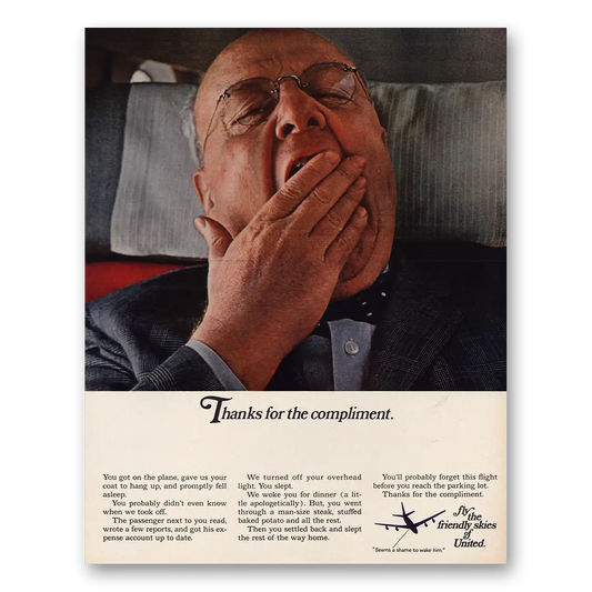 1967 United Airlines Thanks for the Compliment Vintage Magazine Print Ad