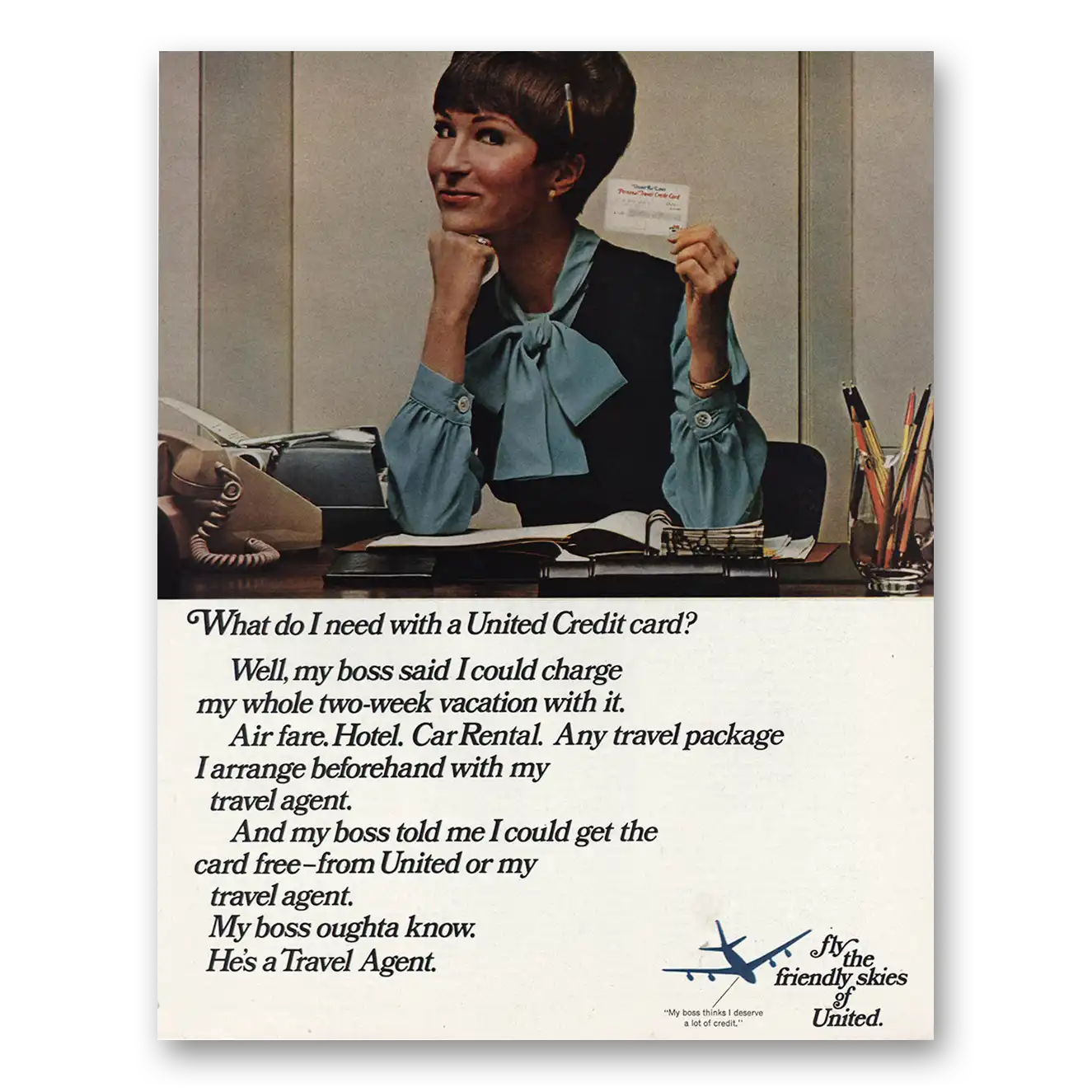 1967 United Airlines What Do I Need Credit Card Vintage Magazine Print Ad