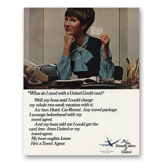 1967 United Airlines What Do I Need Credit Card Vintage Magazine Print Ad