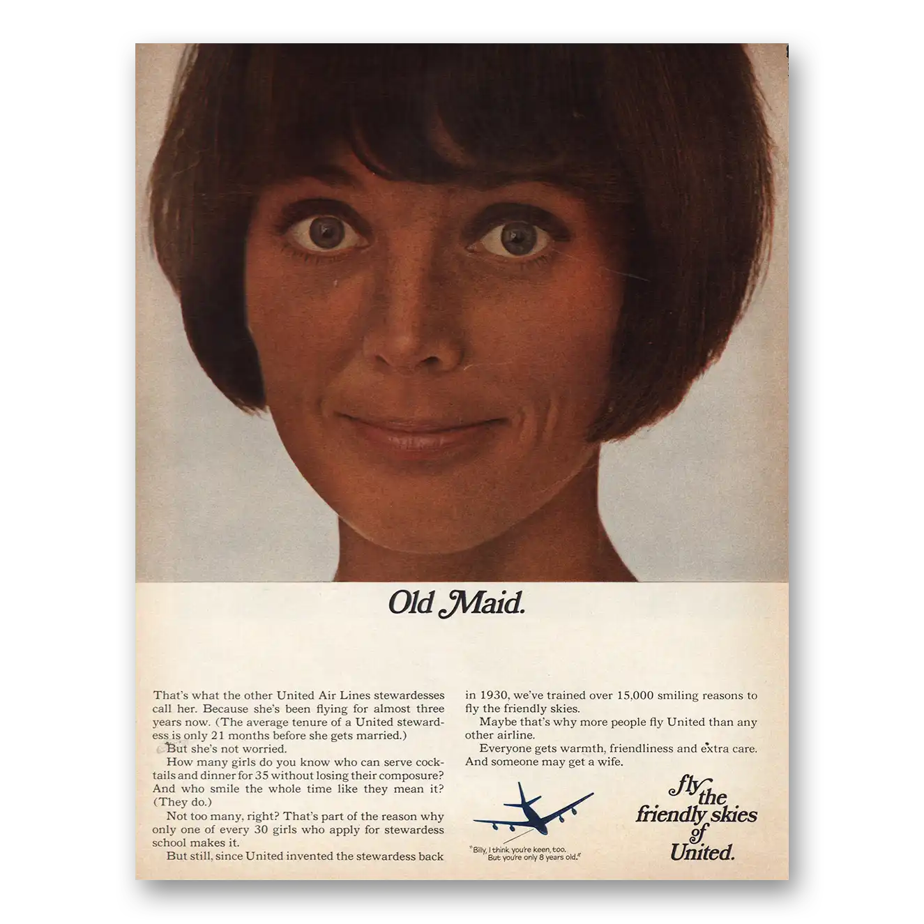 1967 United Airlines Old Maid Vintage Magazine Print Ad