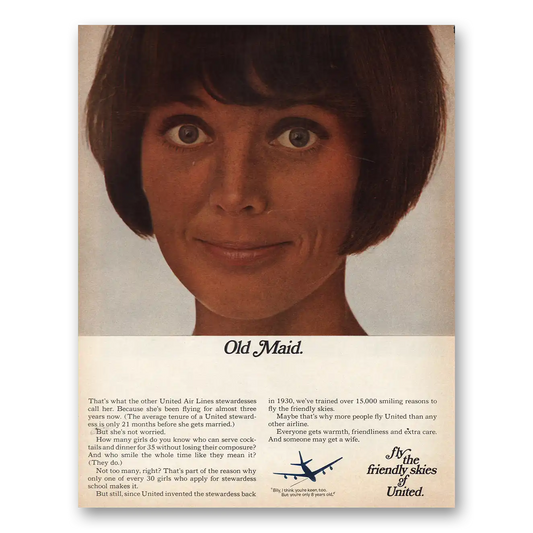 1967 United Airlines Old Maid Vintage Magazine Print Ad