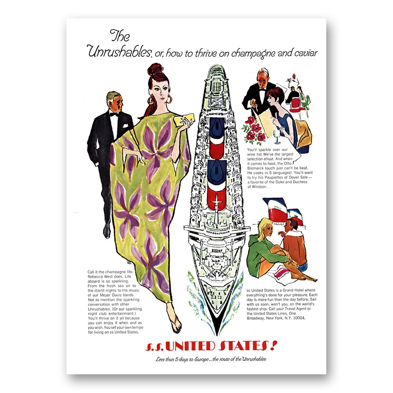 1967 United States Lines Unrushables Thrive on Champagne Vintage Magazine Print Ad