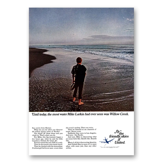 1967 United Airlines Mike Larkin Willow Creek Vintage Magazine Print Ad