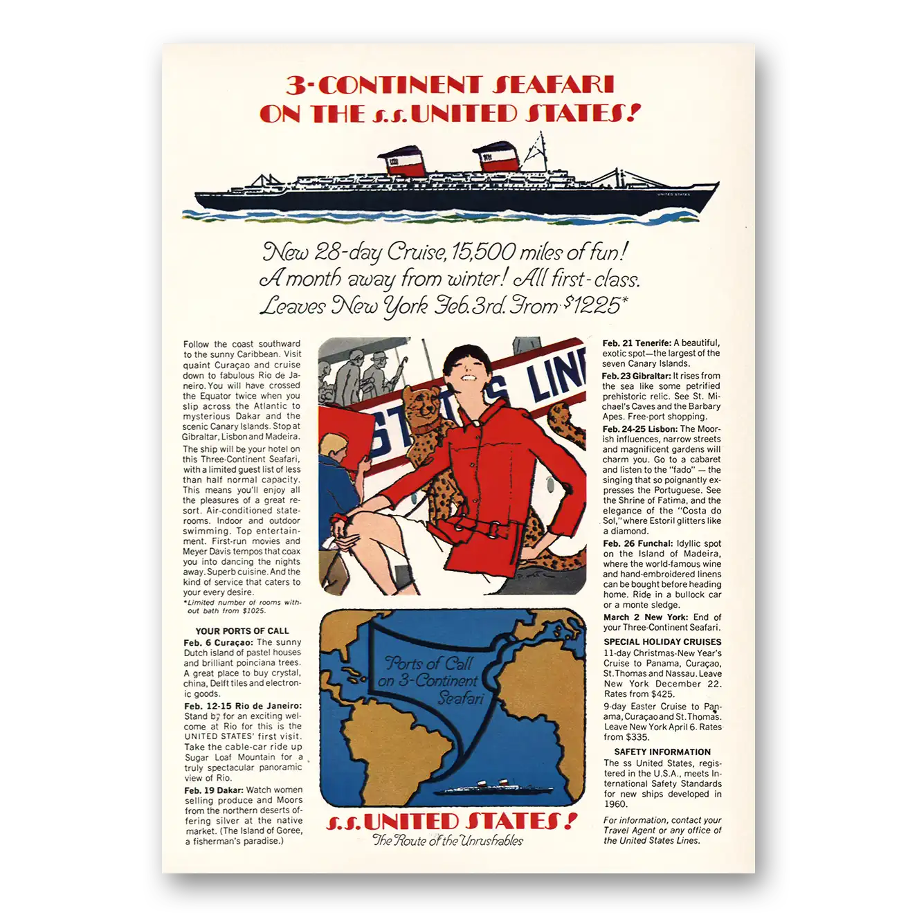 1967 United States Lines 3 Continent Seafari Vintage Magazine Print Ad