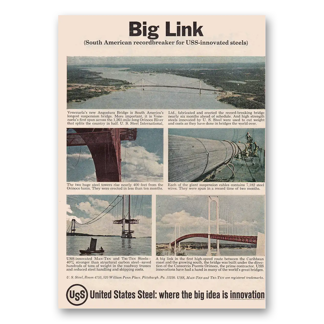 1967 United States Steel Big Link South American Recordbreaker Vintage Magazine Print Ad