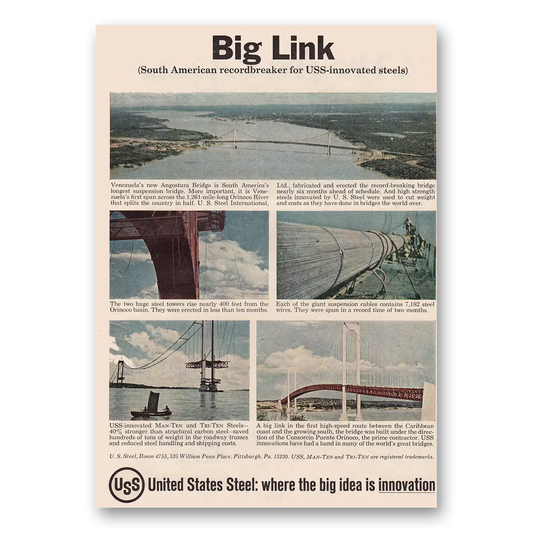 1967 United States Steel Big Link South American Recordbreaker Vintage Magazine Print Ad