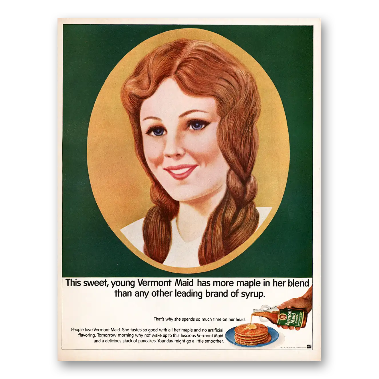 1967 Vermont Maid Syrup Sweet Young Vermont Maid Vintage Magazine Print Ad