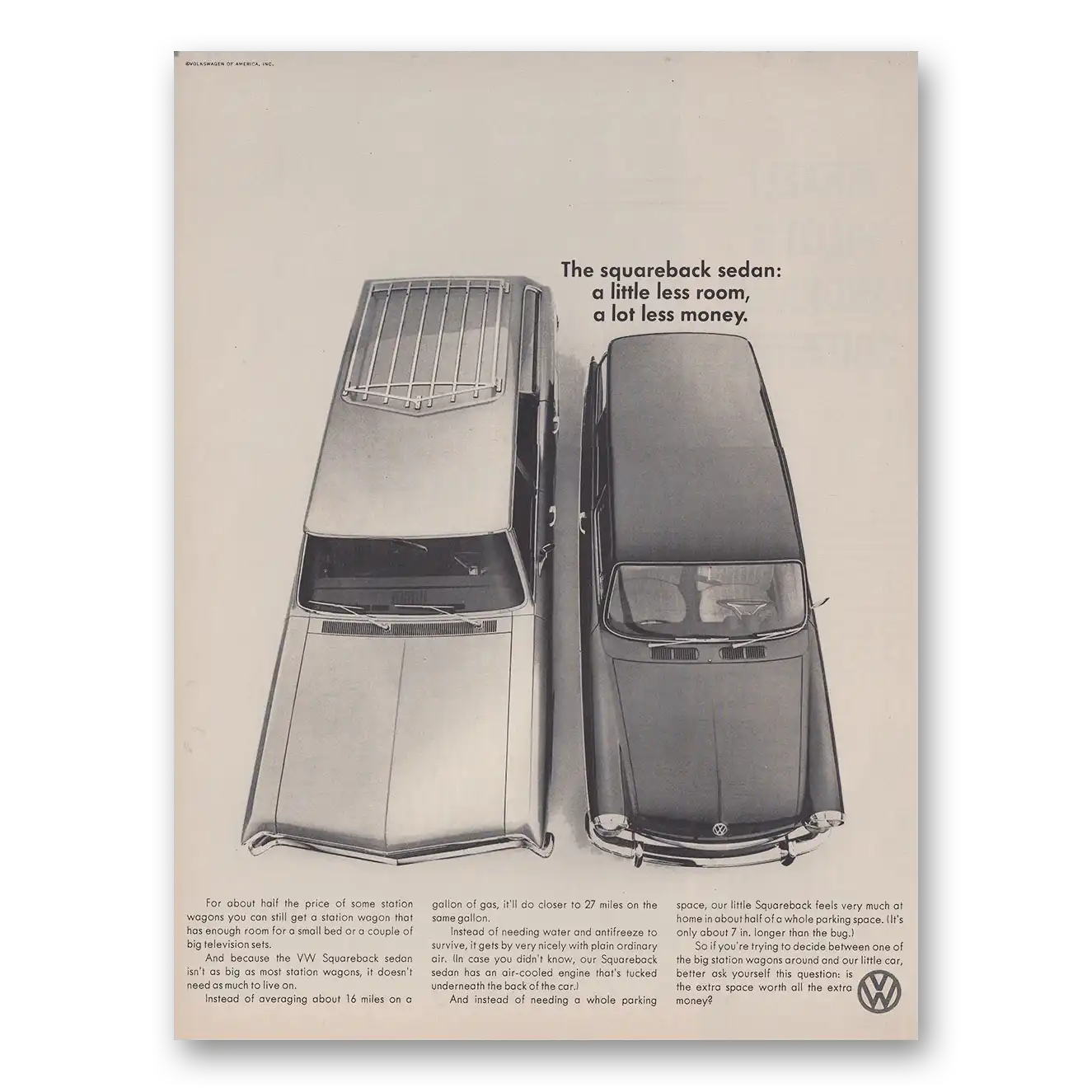 1967 Volkswagen Squareback Sedan Sedan a Little Less Room Vintage Magazine Print Ad