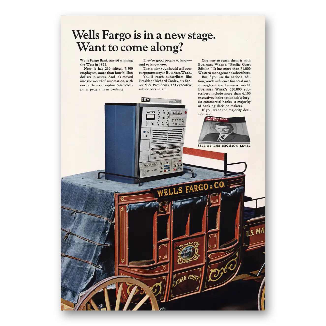 1967 Wells Fargo Bank In New Stage Vintage Magazine Print Ad