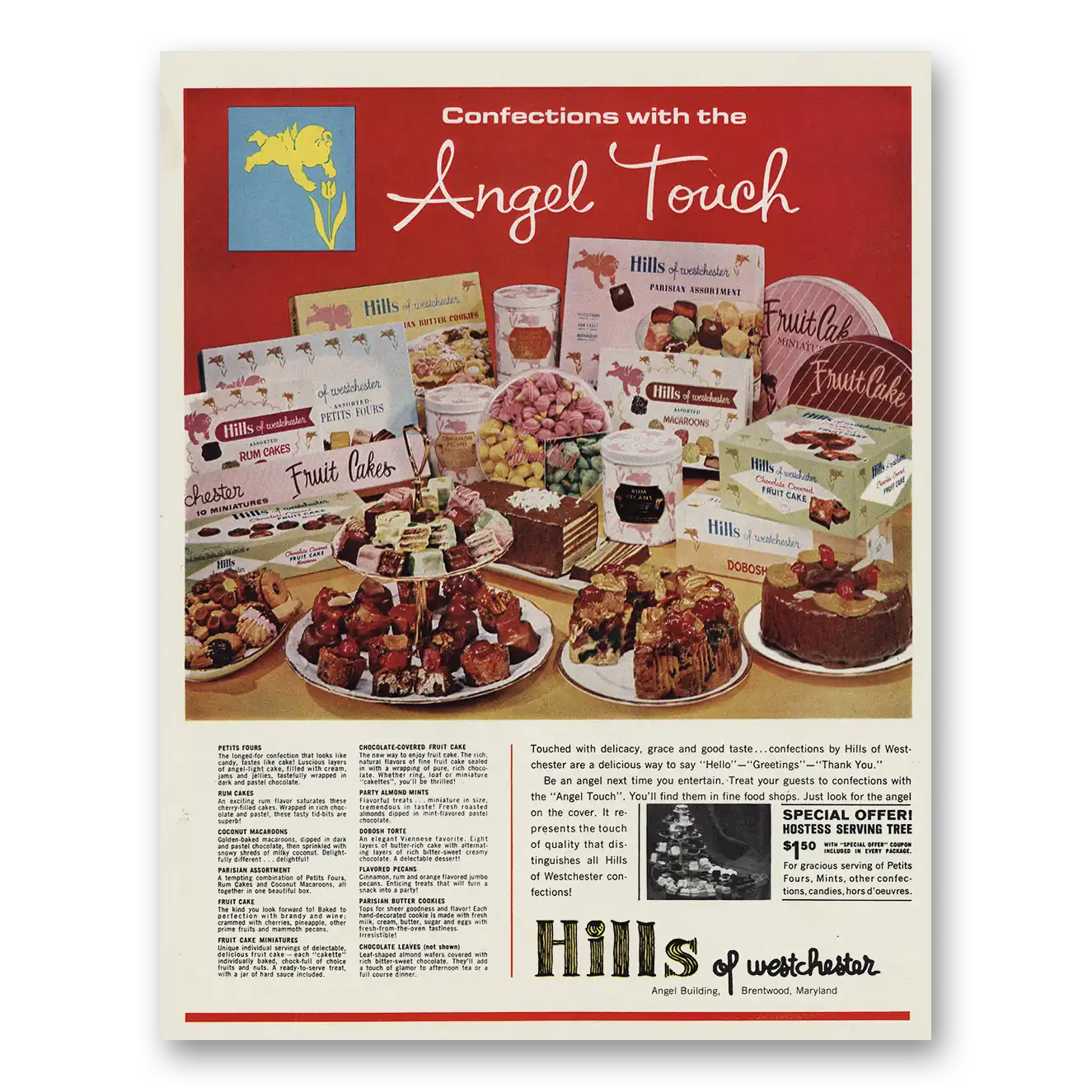 1967 Hills of Westchester Confections with Angel Touch Vintage Magazine Print Ad