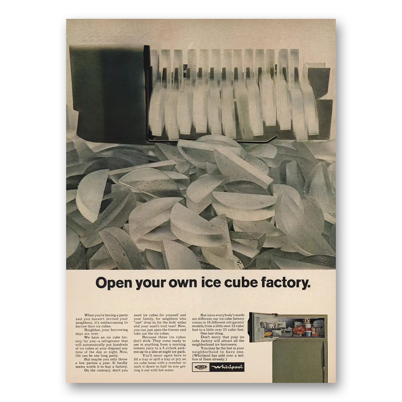 1967 Whirlpool Refrigerator Ice Cube Factory Vintage Magazine Print Ad