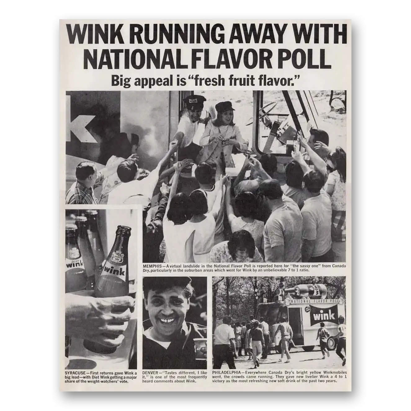 1967 Canada Dry Wink Running Away With National Flavor Poll Vintage Magazine Print Ad