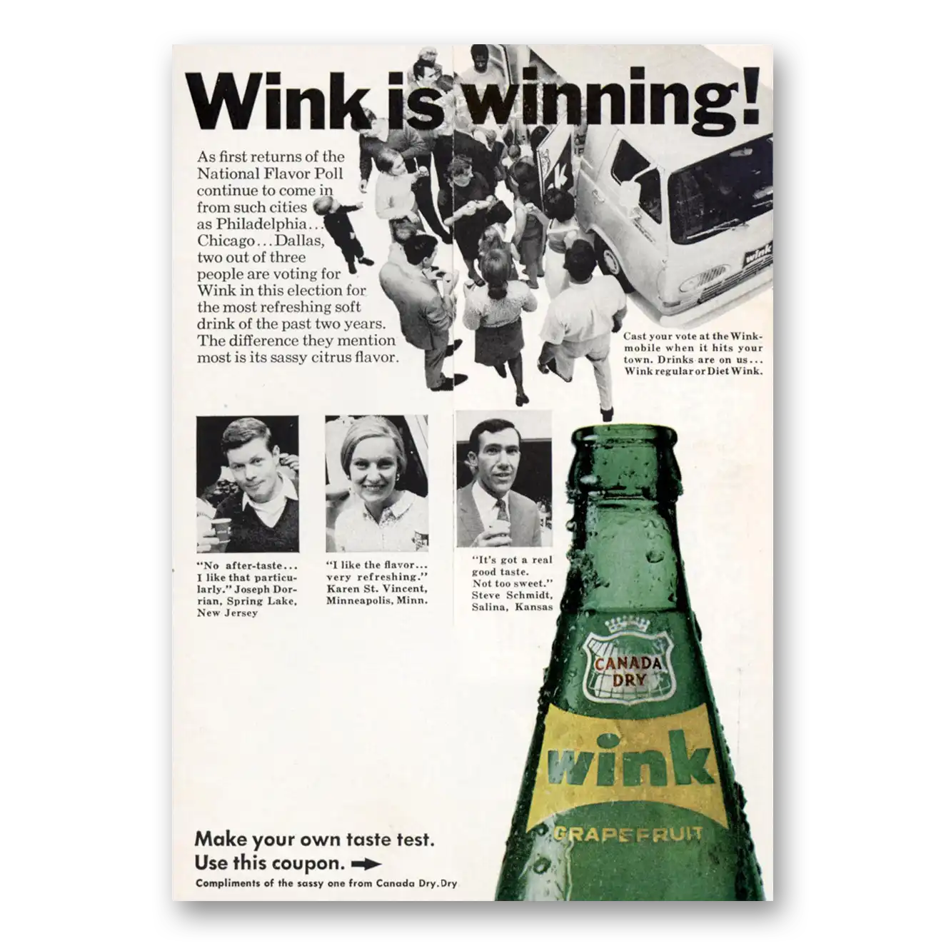 1967 Canada Dry Wink Wink Is Winning Vintage Magazine Print Ad