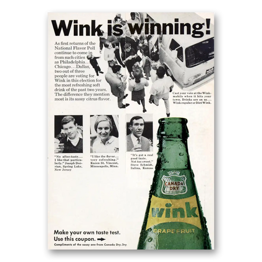 1967 Canada Dry Wink Wink Is Winning Vintage Magazine Print Ad