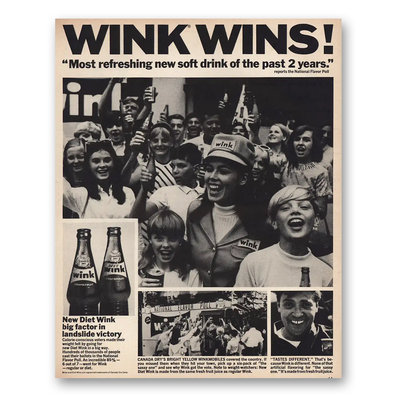 1967 Canada Dry Wink Wink Wins Vintage Magazine Print Ad