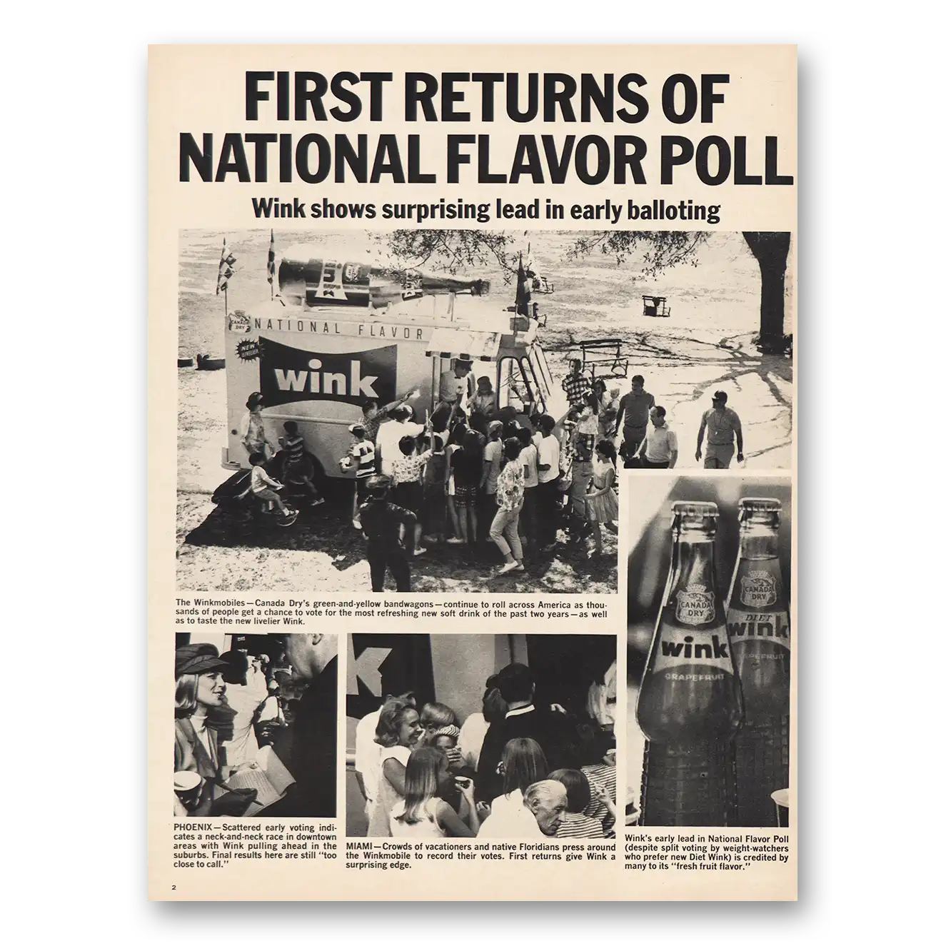 1967 Canada Dry Wink National Flavor Poll Vintage Magazine Print Ad