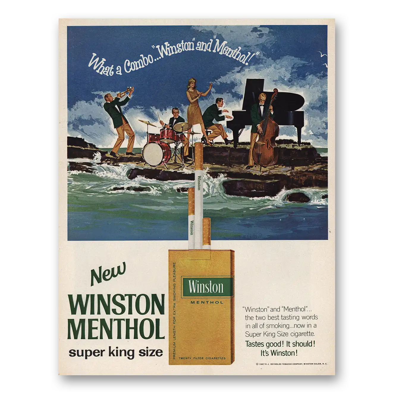 1967 Winston Cigarettes What a Combo Vintage Magazine Print Ad