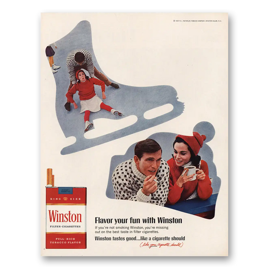 1967 Winston Cigarettes Flavor Your Fun Ice Skates Vintage Magazine Print Ad