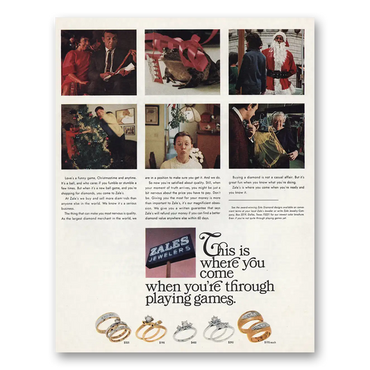 1967 Zales Jewelry When You're Through Playing Games Vintage Magazine Print Ad