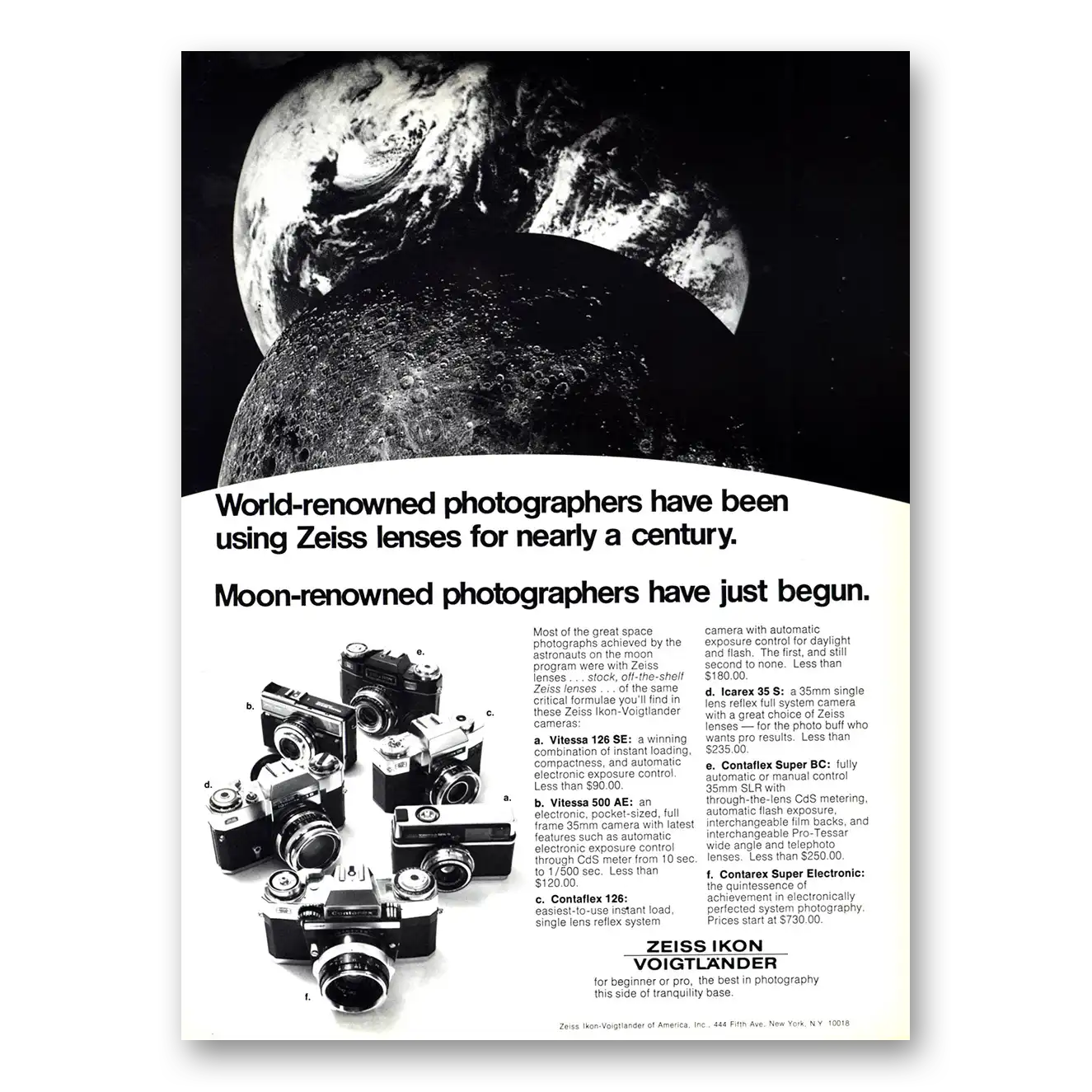 1967 Voigtlander Camera Zeiss Ikon Voigtlander Moon Owned Photographers Vintage Magazine Print Ad