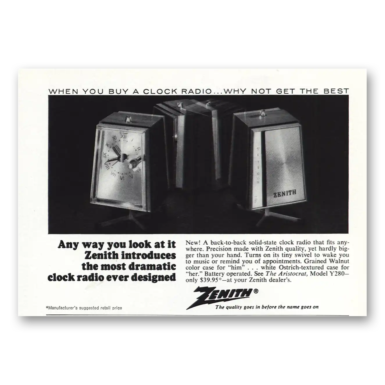 1967 Zenith Radio Clock Radio Aristocrat Vintage Magazine Print Ad