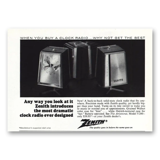 1967 Zenith Radio Clock Radio Aristocrat Vintage Magazine Print Ad