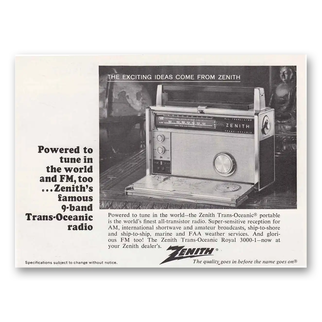 1967 Zenith Radio Tune In the World Vintage Magazine Print Ad