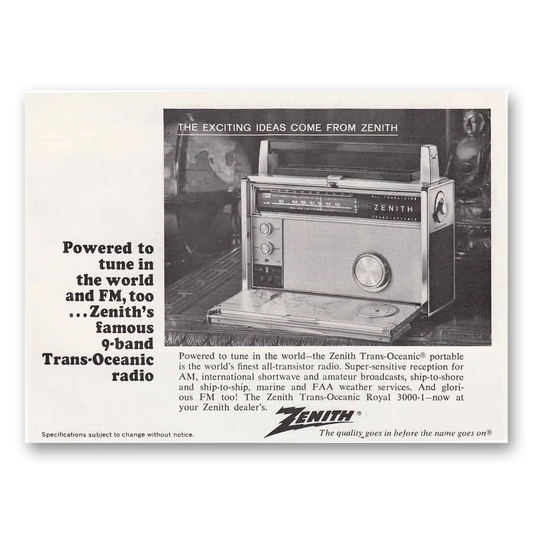 1967 Zenith Radio Tune In the World Vintage Magazine Print Ad