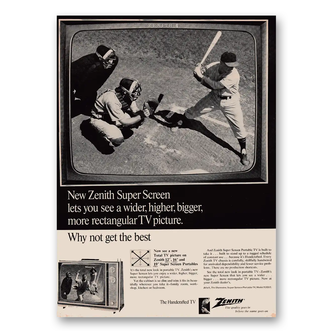 1967 Zenith Television Super Screen Lets You See a Wider Higher Bigger Vintage Magazine Print Ad