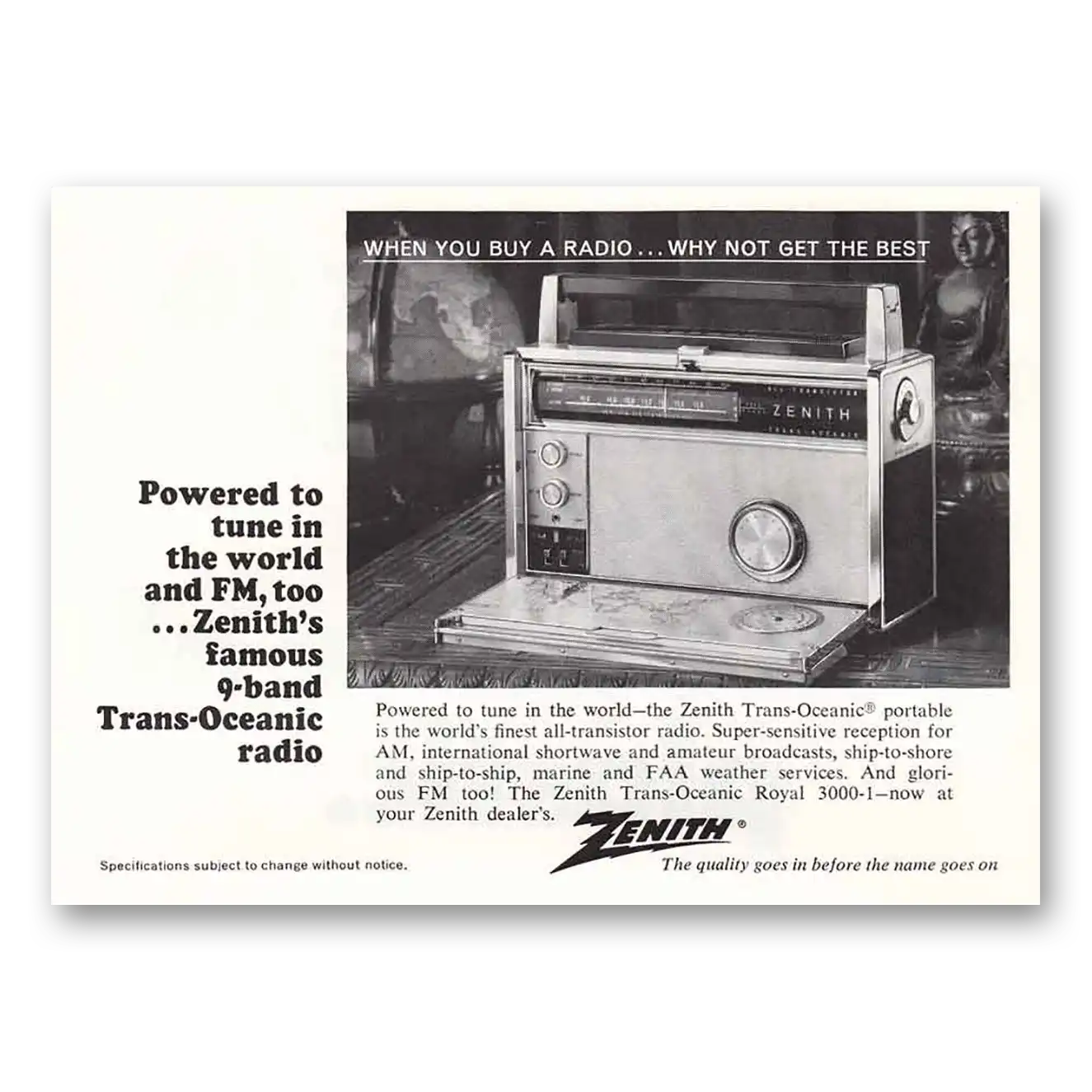 1967 Zenith Radio 9 Band FM Vintage Magazine Print Ad