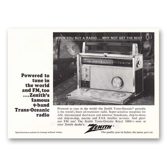 1967 Zenith Radio 9 Band FM Vintage Magazine Print Ad