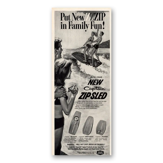 1967 Union Carbide Captain Zip Sled New Zzzip In Family Fun Vintage Magazine Print Ad