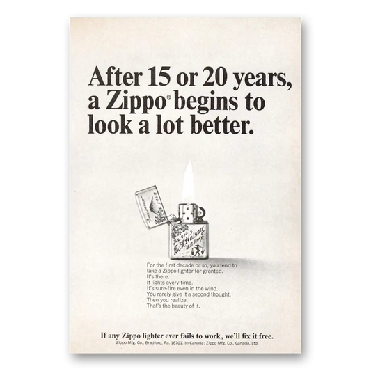 1967 Zippo Lighter After 15 or 20 Years Vintage Magazine Print Ad