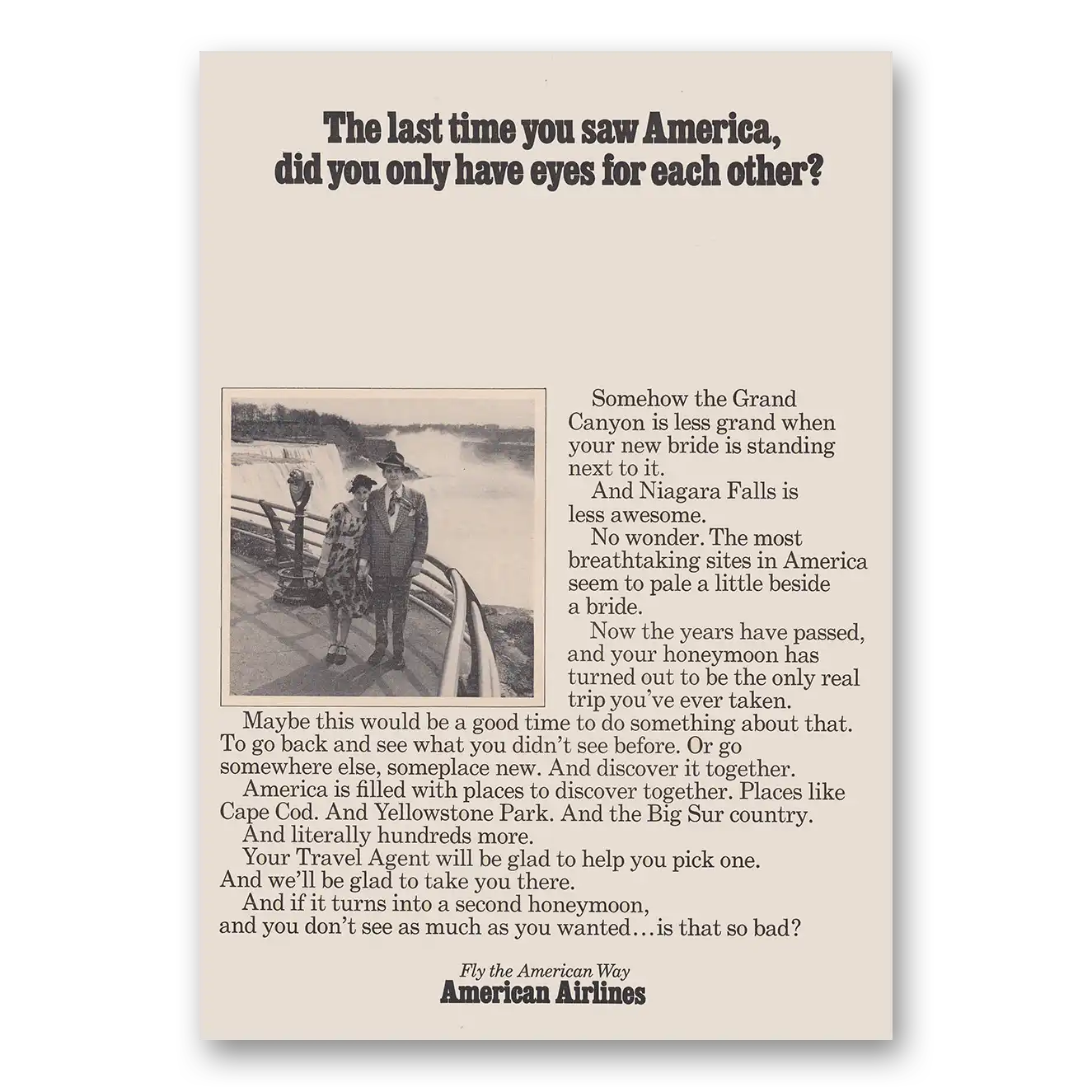 1968 American Airlines Last Time You Saw America Niagara Falls Vintage Magazine Print Ad