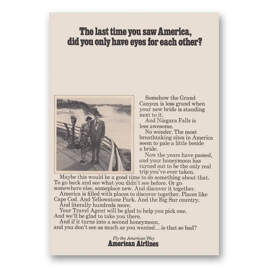 1968 American Airlines Last Time You Saw America Niagara Falls Vintage Magazine Print Ad