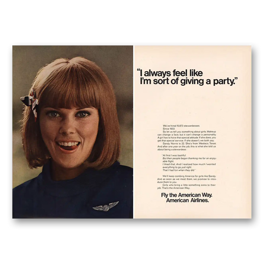 1968 American Airlines Feel Like Im Sort of Giving Party Vintage Magazine Print Ad