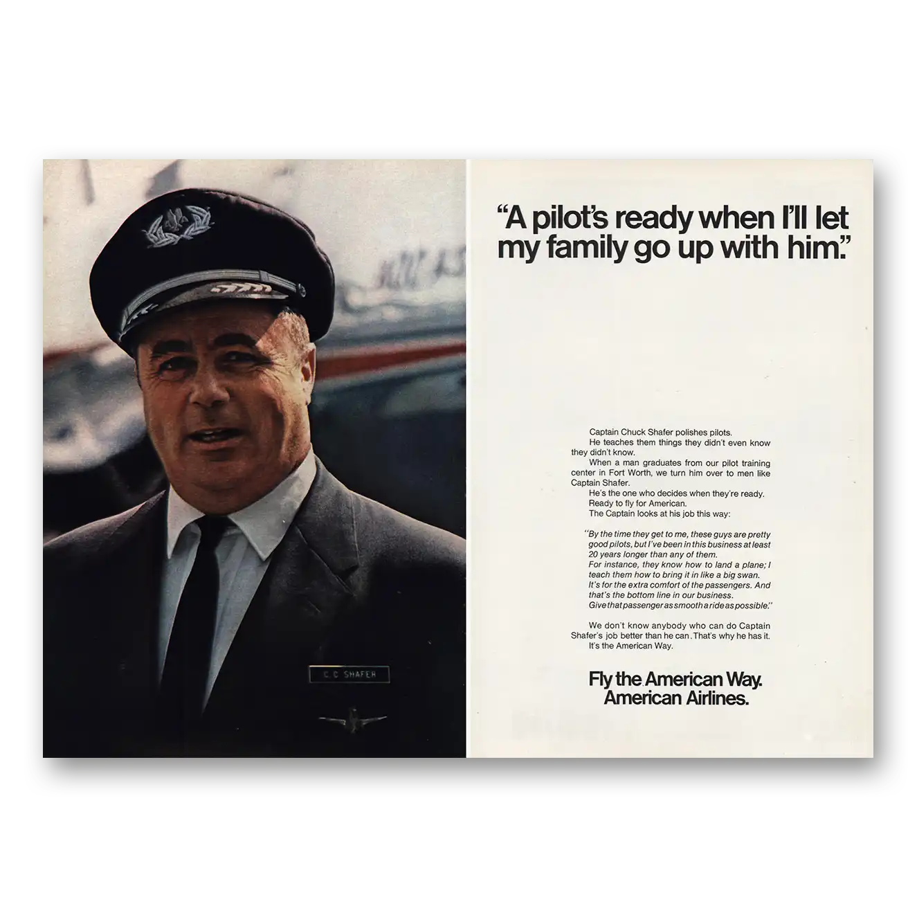 1968 American Airlines Captain Chuck Shafer Vintage Magazine Print Ad