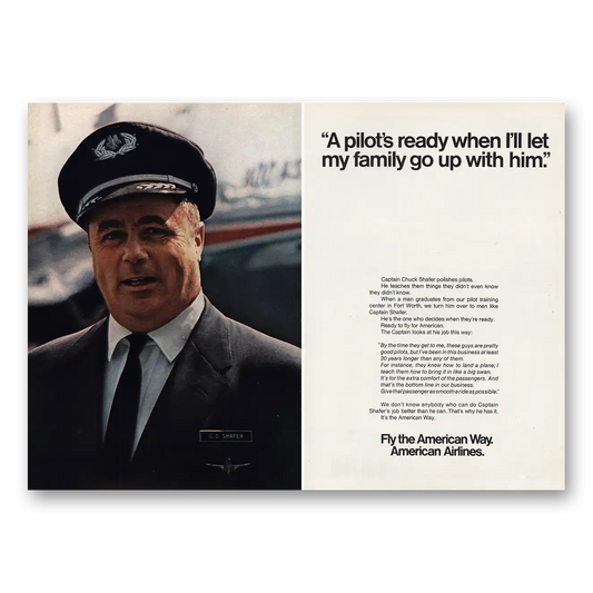 1968 American Airlines Captain Chuck Shafer Vintage Magazine Print Ad